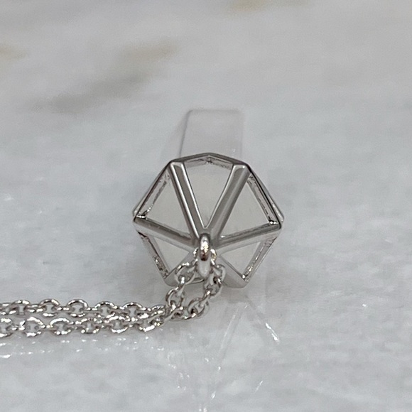 White Crystal Quartz Silvertone Crystal Point Pendant Necklace - Picture 5 of 9